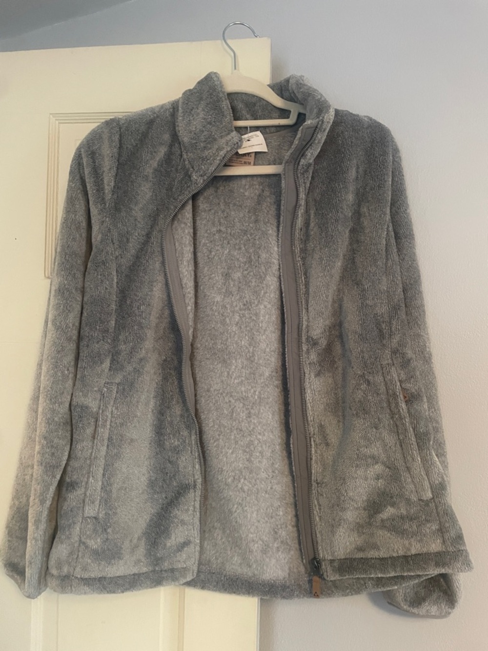 Women's Gray Plush Fleece Jacket - Cozy Zip Front